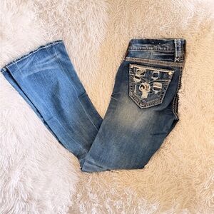 Rock Revival Women's Medium Blue Flare Jeans with Embellished Back Pockets 31x33